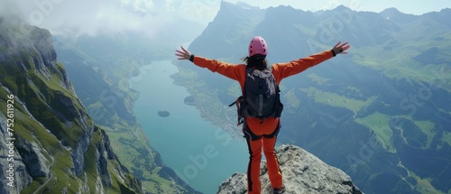 Person Standing on Top of Mountain With Arms Outstretched