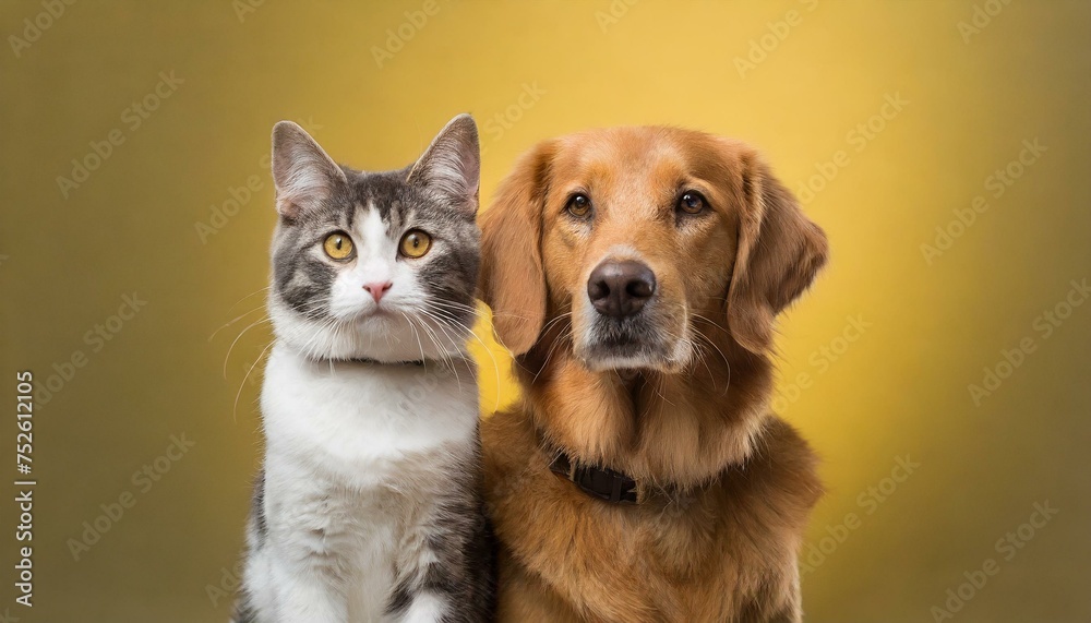 Dog and cat look into the camera Dog and cat look into the camera