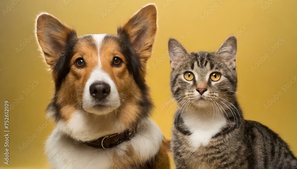 Dog and cat look into the camera Dog and cat look into the camera