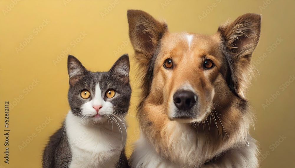 Dog and cat look into the camera