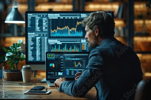 Businessperson examining market trends on computer