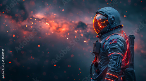 astronaut on colored and fog background, concept of poster,space mission