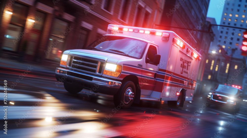An ambulance rushing speeding on road in emergency An ambulance rushing speeding on road in emergency