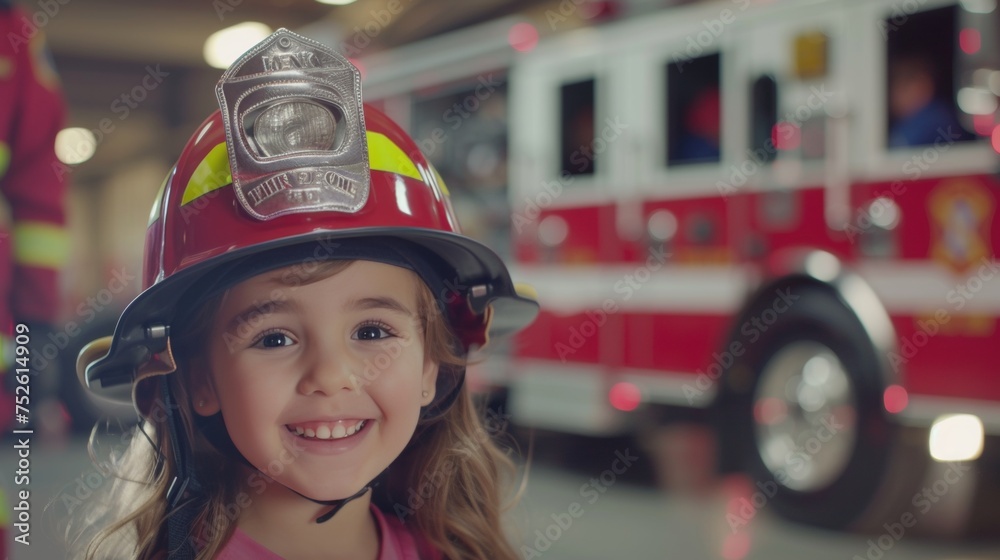 Closeup portrait of a smiling child firefighter Closeup portrait of a smiling child firefighter