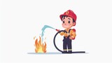 Vector illustration cute cartoon character of firefighter