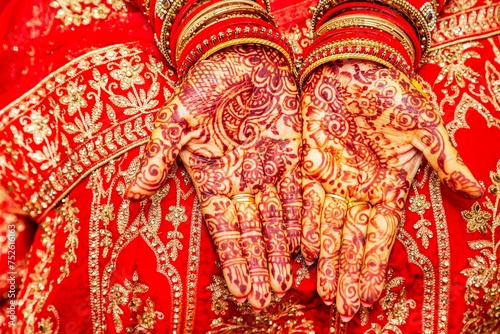 Close up of mehendi on bride's hand, Mauritius, Africa photo