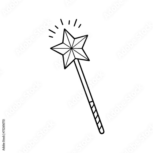 Magic wand doodle. Fairytale element.in sketch style. Hand drawn vector illustration isolated on white background