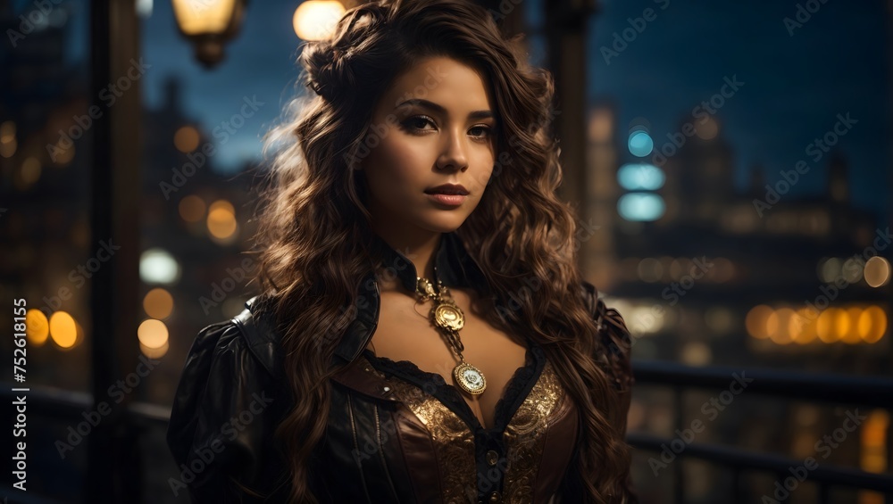 Portrait of a female character with ornaments and antique clothes in steampunk style v1 Portrait of a female character with ornaments and antique clothes in steampunk style v1