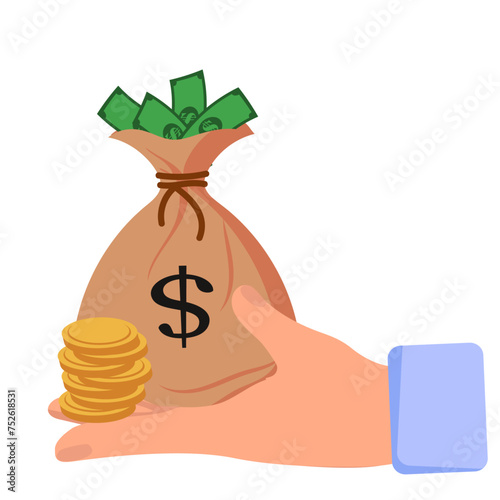 Hand holding Money bag with coins