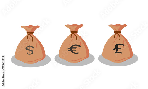 Bags of money with different currencies