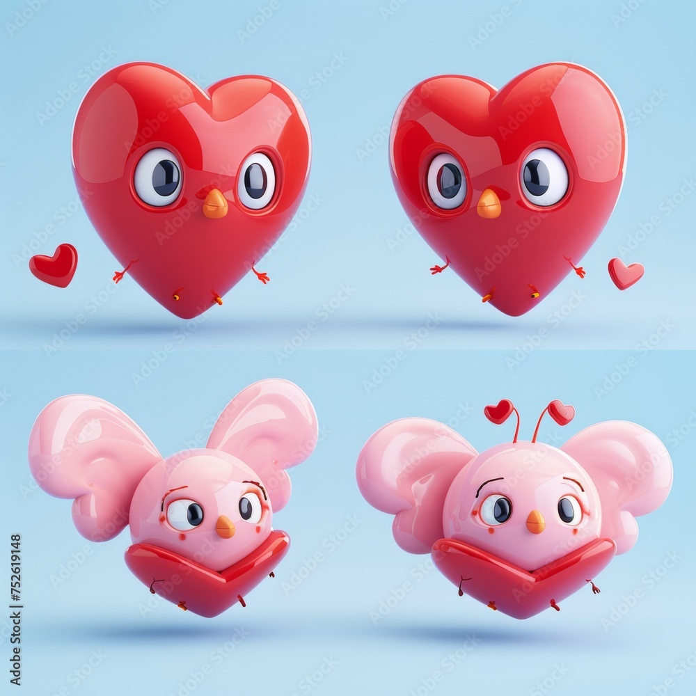 Artistic 3D vector illustration of cute cartoon heart with wings