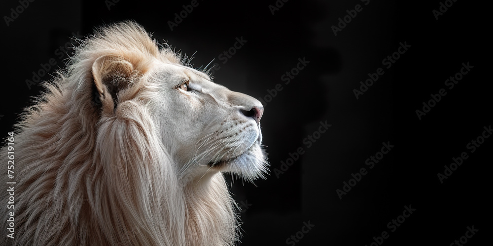 Fototapeta premium Magnificent Lion king Portrait of majestic black background