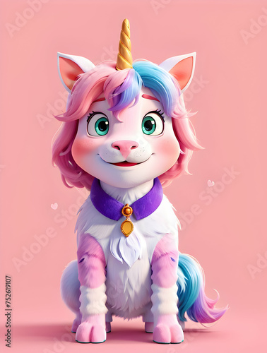 Funny cute unicorn on pink