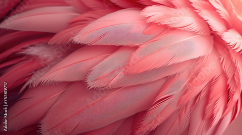 background of pink feathers, bird, flamingo, parrot, banner, space for text, abstract pattern, nature, plumage, animals, wing, flight, wallpaper, illustration, art, ornithology, fashion © Julia Zarubina