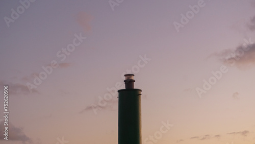 Green Chimney and Purple Sunset Sky