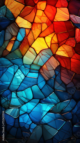 A striking abstract of stained glass textures in cool blue shades