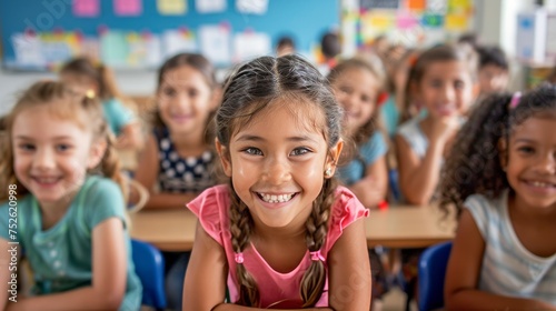 Happy children in a multi-ethnic elementary classroom