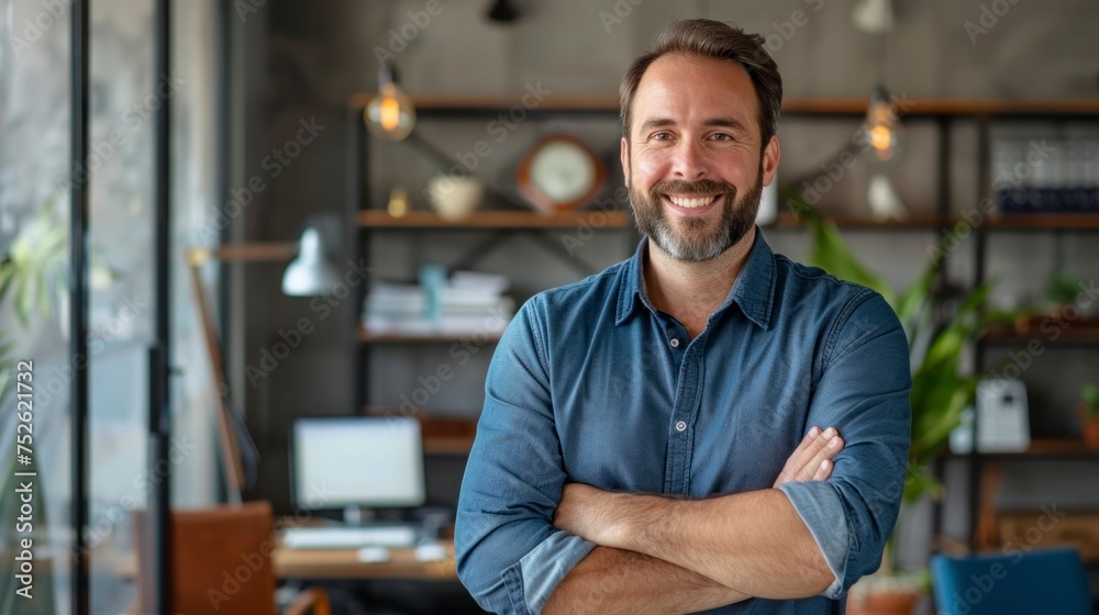 Well-groomed handsome man looking at the camera in a new, modern office with good lighting in high resolution Well-groomed handsome man looking at the camera in a new, modern office with good lighting in high resolution