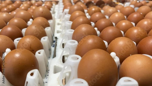 Closeup of chicken eggs in the supermarket. Chicken eggs are sold in the supermarket.