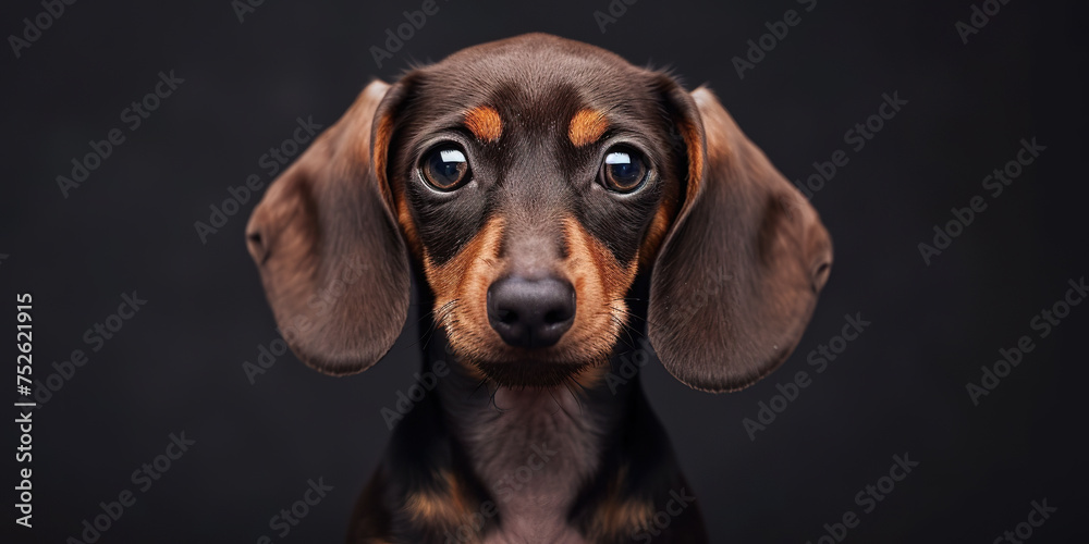 Portrait curious dachshund dog puppy with big eye
