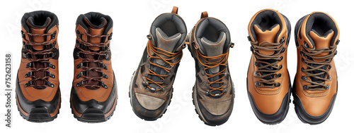 Top view of hiking boots over isolated transparent background
