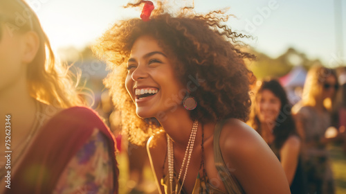 Joyful Young Women Enjoying a Summer Music Festival. Carefree Happiness and Friendship Concept