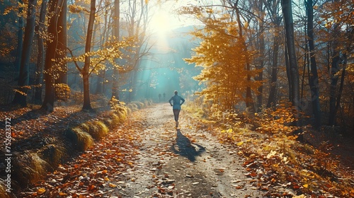 Jogging Through Nature's Path, A Scenic Trail in the Forest Offers the Perfect Setting for an Outdoor Exercise Routine, Enhancing Physical and Mental Health