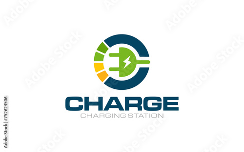 Illustration vector graphic of modern electric charging, EV car, charging point, electric vehicle supply concept logo design