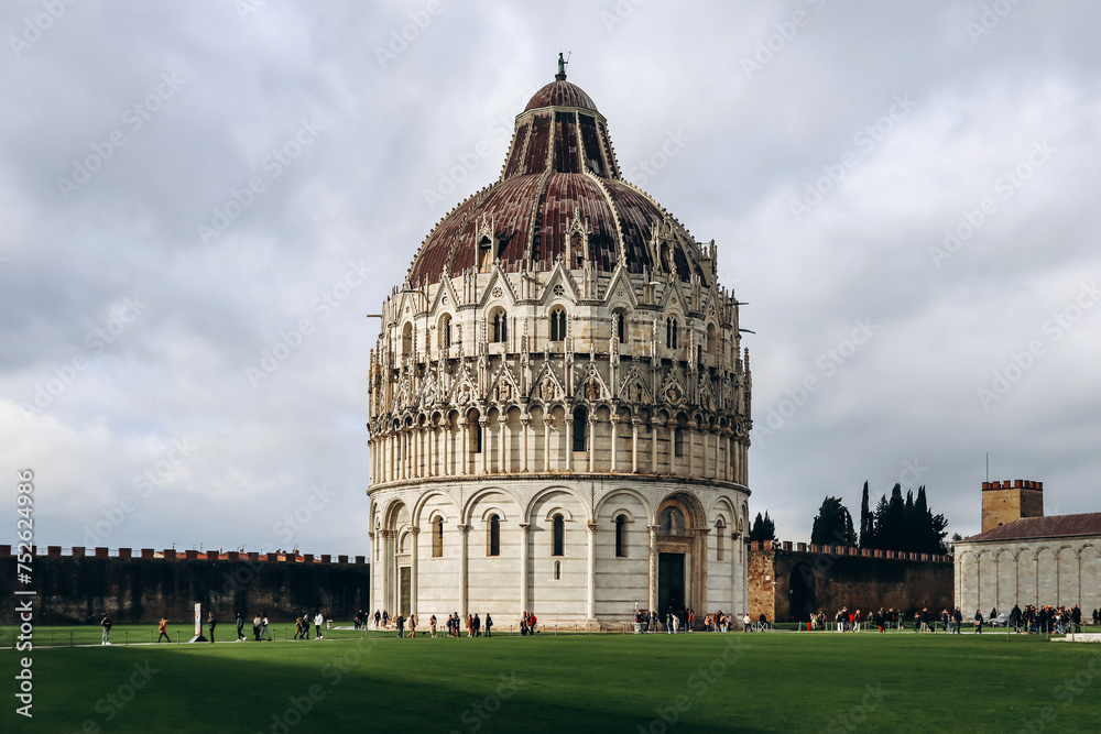 The Pisa Baptistery of St. John, a Roman Catholic ecclesiastical building in Pisa, Italy.