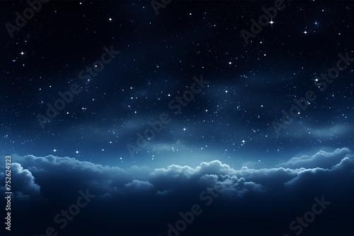 Painting of a beautiful dark night sky with stars and clouds background. Generative AI.