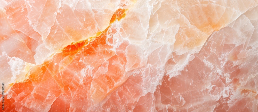 This close-up view showcases an intricate pattern of orange and white marble, revealing the unique textures and colors of the stone. This close-up view showcases an intricate pattern of orange and white marble, revealing the unique textures and colors of the stone.