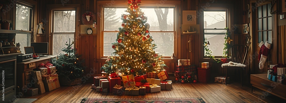 Holiday Spirit in the Home, A Beautifully Decorated Christmas Tree with Wrapped Presents Underneath in a Cozy Living Room Setting for Festive Cheer.