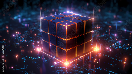 Blockchain cube with lines symbolizing the simplicity and security of distributed trust networks