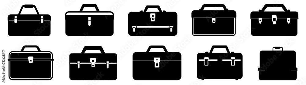 Briefcase bag silhouette set vector design big pack of illustration and icon