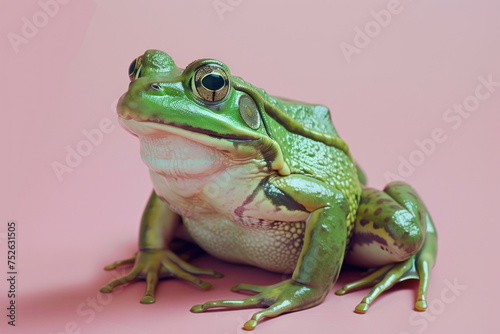 Green frog on the pink background