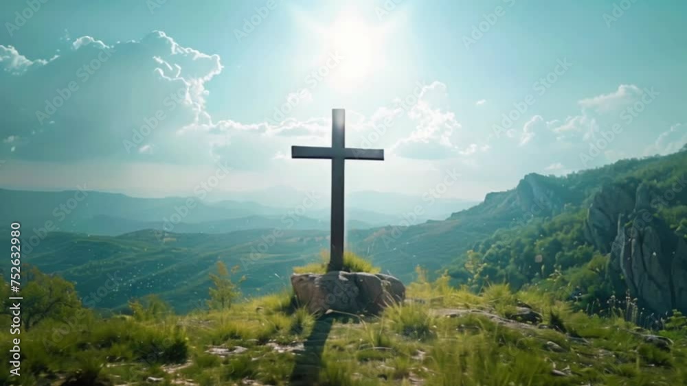christian wooden cross close up with sun sky clouds and green grass, religious and spirituality concept Generative AI christian wooden cross close up with sun sky clouds and green grass, religious and spirituality concept Generative AI