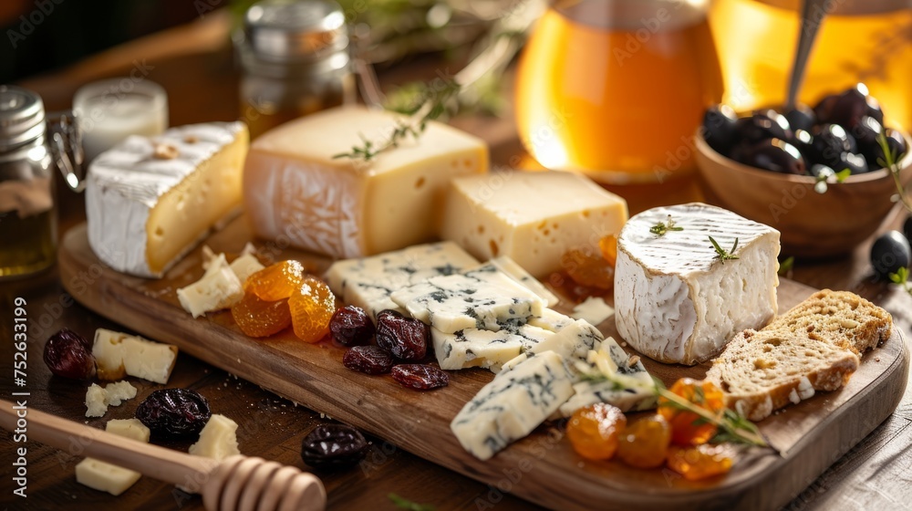 Cheese board with honey and nuts generative ai Cheese board with honey and nuts generative ai
