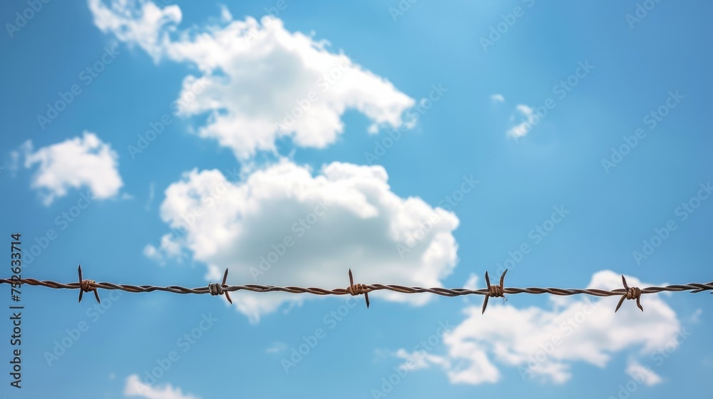 Barbed wire in front of blue sky generative ai Barbed wire in front of blue sky generative ai