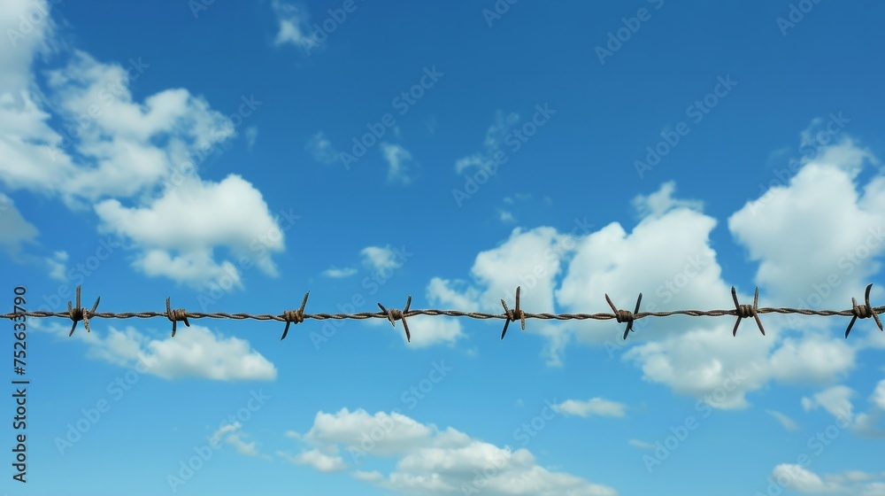 Barbed wire in front of blue sky generative ai Barbed wire in front of blue sky generative ai