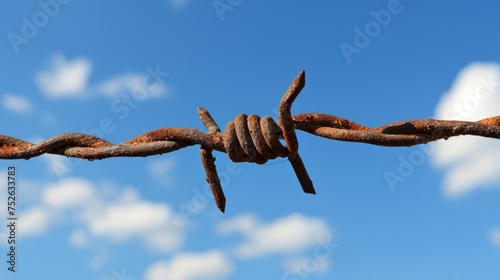 Barbed wire in front of blue sky generative ai