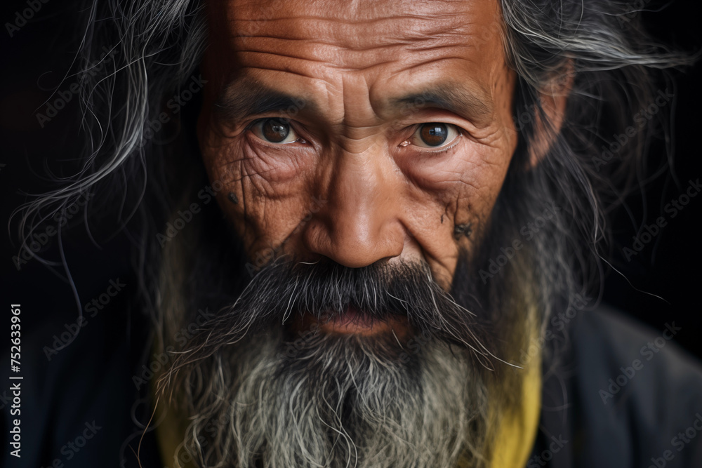 a face portrait of an Asian man with brown eyes and serene expression a face portrait of an Asian man with brown eyes and serene expression