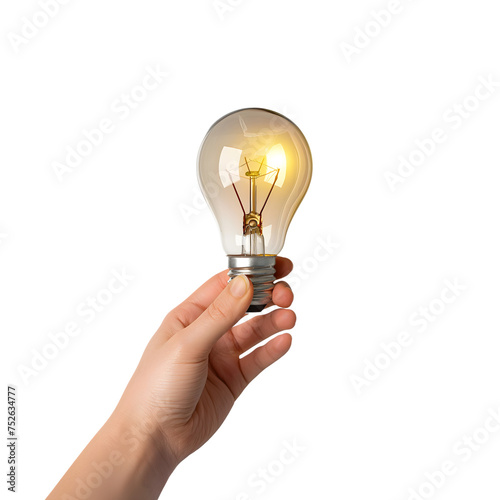 Hand holding an electric bulb isolated on transparent background generative ai