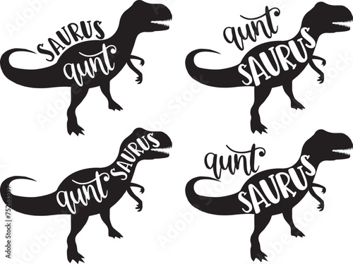 4 styles aunt saurus, family saurus, matching family, dinosaur, saurus, dinosaur family, tRex, dino, t-rex dinosaur vector illustration file