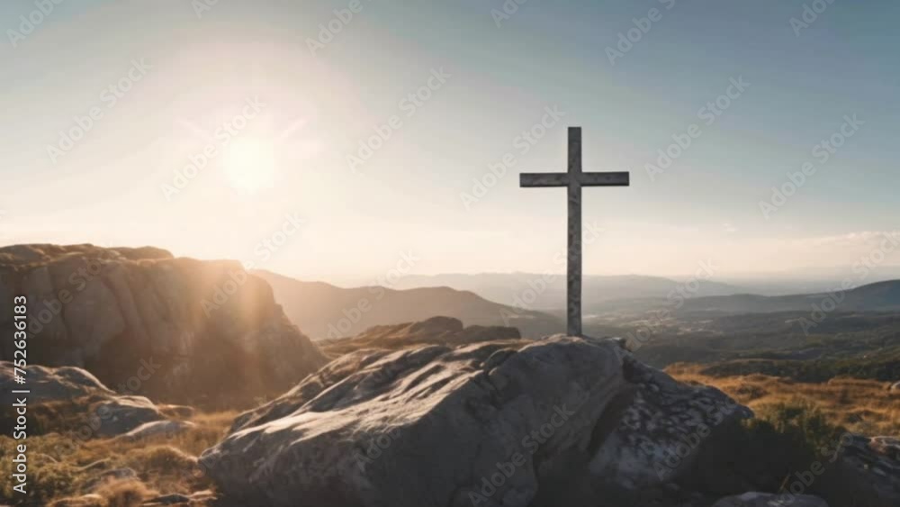 christian cross on mountain range landscape, religion and spiritual concept Generative AI christian cross on mountain range landscape, religion and spiritual concept Generative AI