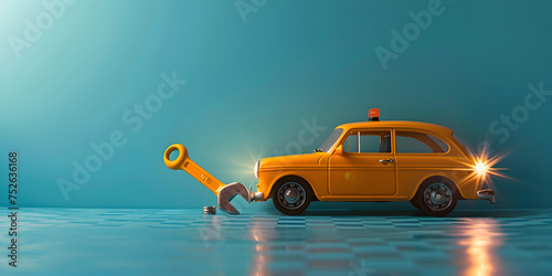 car repair vector illustration. Workers in car service tire service and auto business