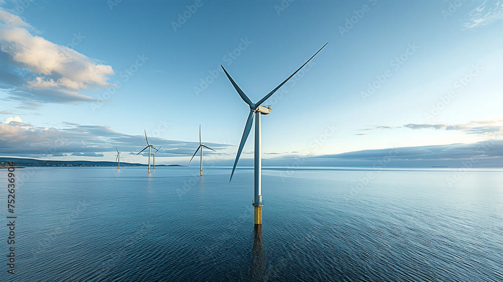 windmill turbines, at sea  a windmill park with sand and a blue sky, a windmill farm in Europe, renewable energy, energy transition	