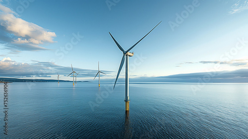 windmill turbines, at sea  a windmill park with sand and a blue sky, a windmill farm in Europe, renewable energy, energy transition	