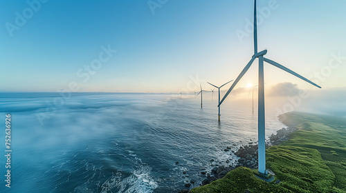 offshore windmill park with a blue sky, windmill park in Europe, renewable energy, energy transition, eco friendly © Fokke Baarssen