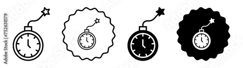 Time bomb with clock set in black and white color. Time bomb with clock simple flat icon vector