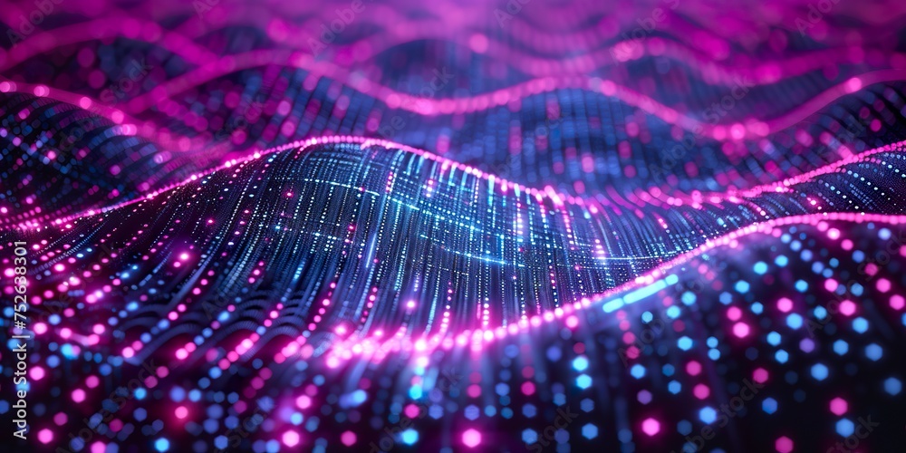 An abstract background in cosmic and ethereal waves in galactic concept. Illustration in vivid purple illuminated colors. Mysterious and fascinating atmosphere.